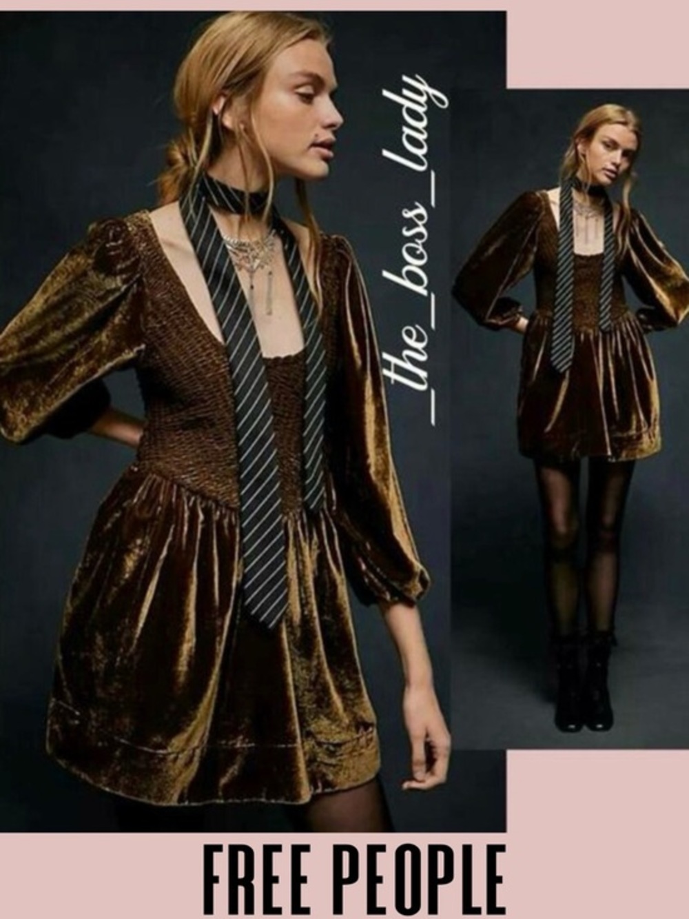 Free People mini dress velvet smocked pleated boho cocktail party Small